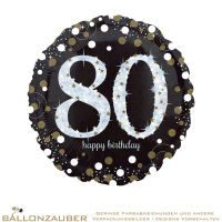 Folienballon Rund Happy Birthday 80 schwarz holografisch 45cm = 18inch